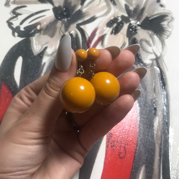 Mustard Ball Clip on Earrings - Picture 2 of 3